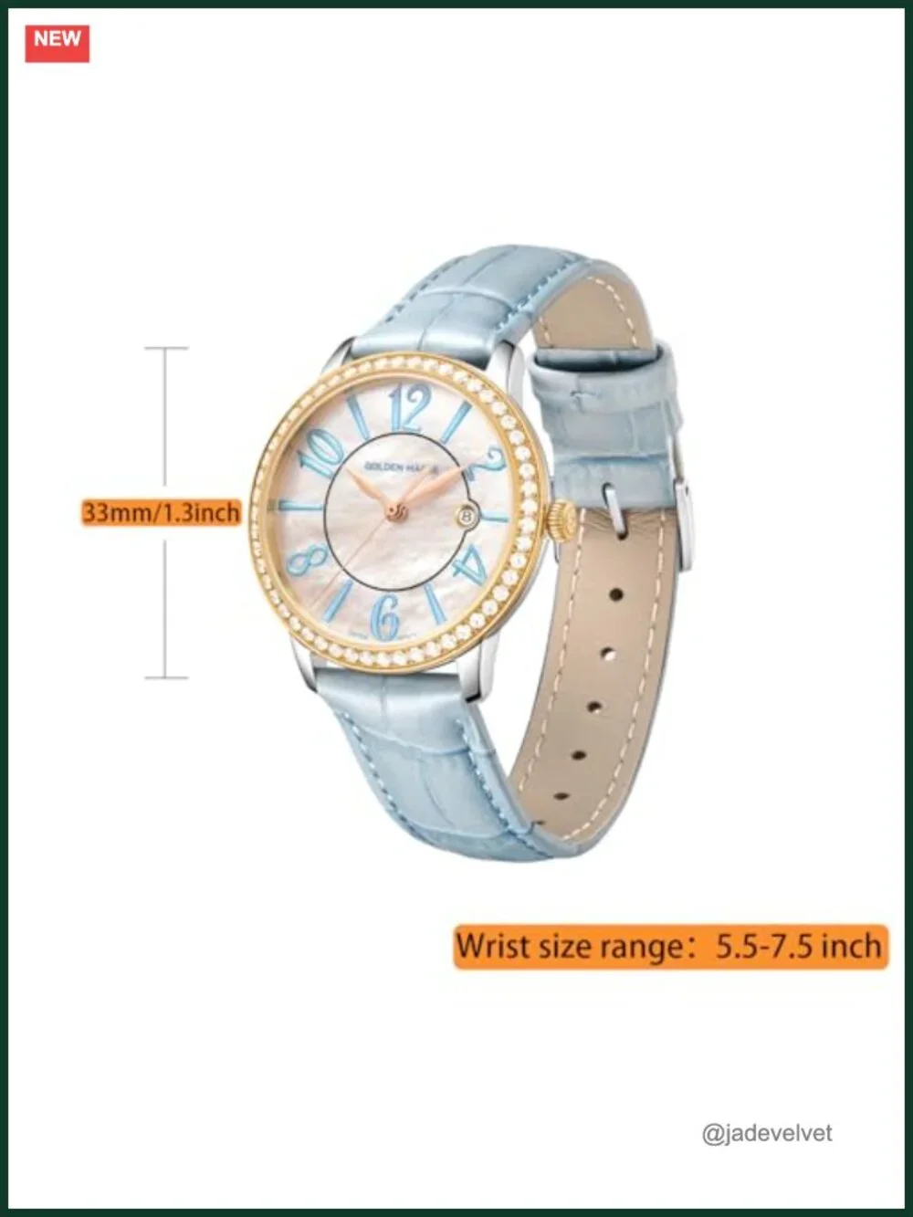 Diamond Bezel Mother-of-Pearl Dial Swiss Quartz Watch, 316L Stainless Steel &